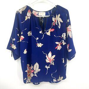 Yumi Kim 100% Silk Joey Blue Floral Blouse with Tie Up Sleeves Women's XS